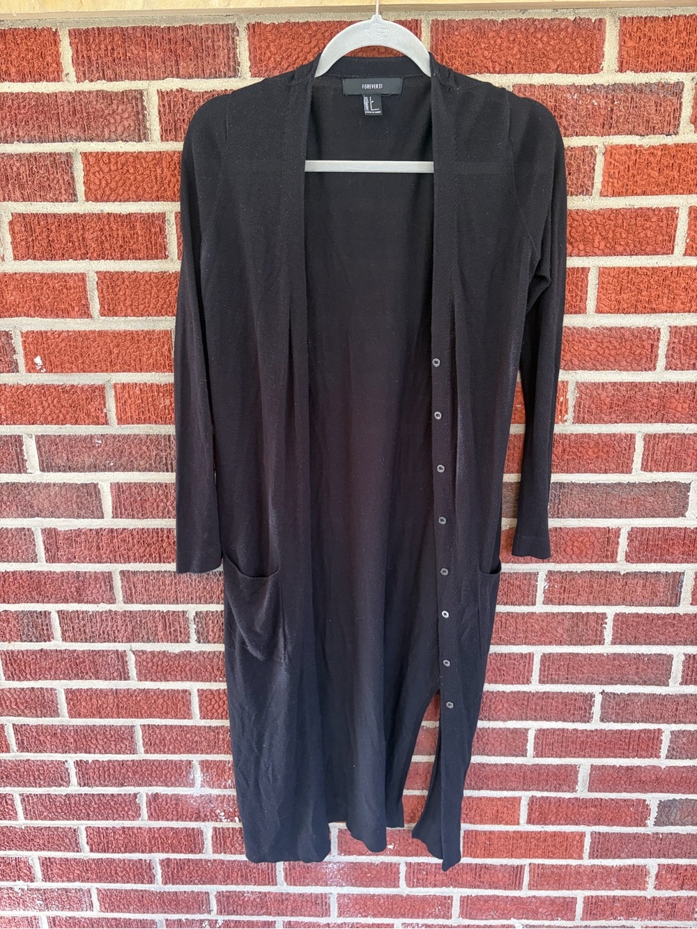 Forever 21 Black Long Open Front Button Cardigan